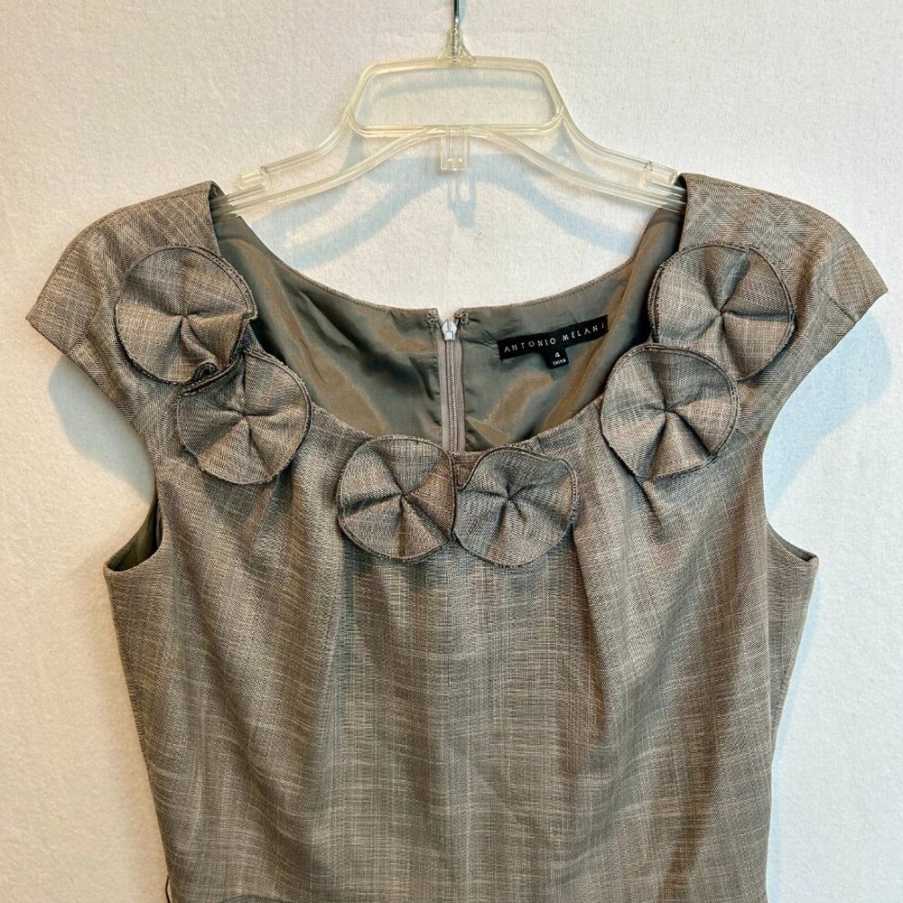 Antonio Melani Women's Dress Gray Sheath Textured Career Neutral Feminine Size 4
